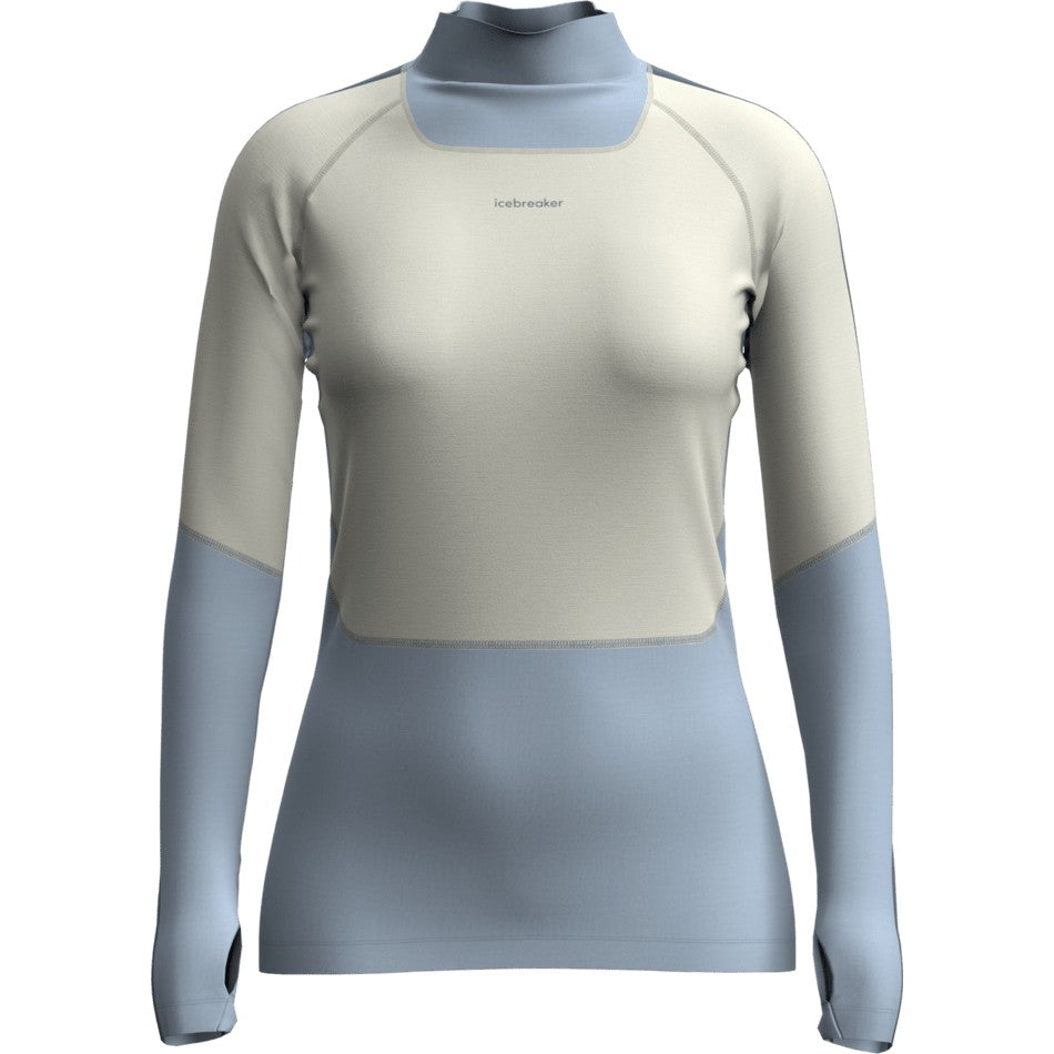 Icebreaker Women's Merino 200 Oasis+ Long Sleeve High Neck - Zinc Blue/Ecru Heather/Dawn
